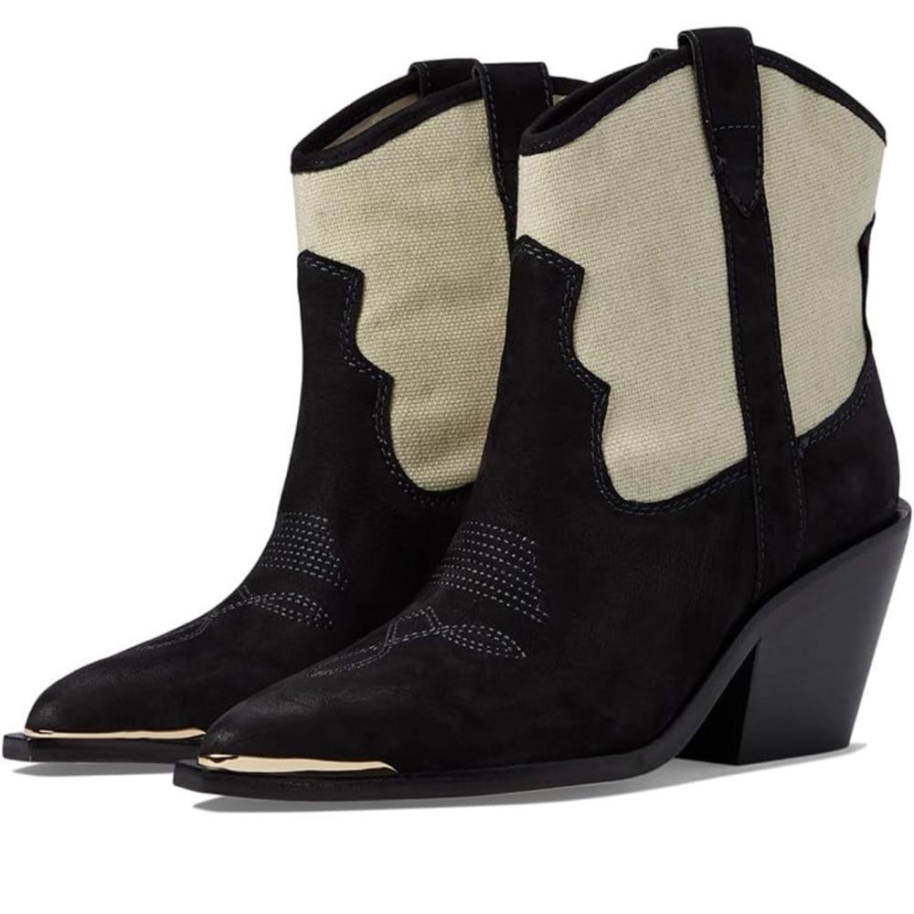 New Dolce Vita Volli black tan cowgirl western heel boot 7